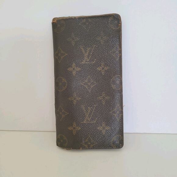 Louis Vuitton Checkbook Wallet Long Card Holder Monogram Leather Fair Vintage - Picture 1 of 12